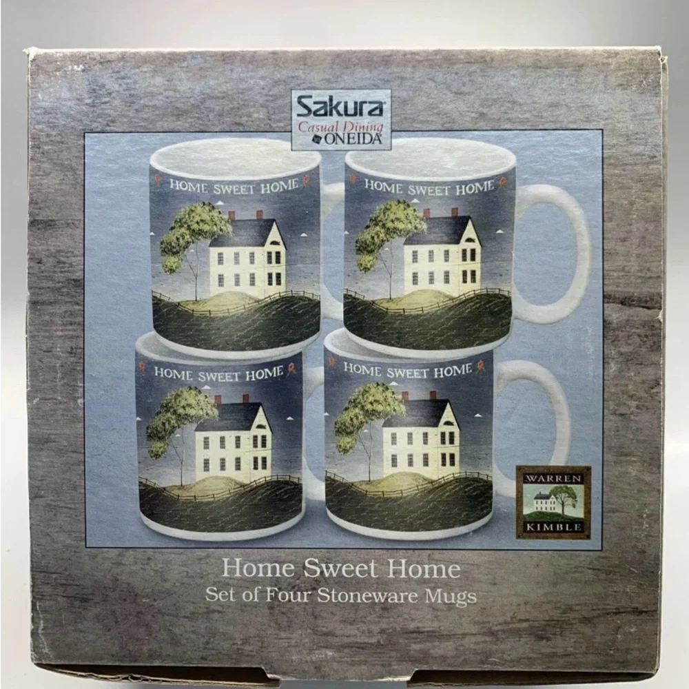 Vintage Home Sweet Home Sakura Warren Kimble Oneida Set of 4 Coffee Mugs NEW NWT - Picture 1 of 5